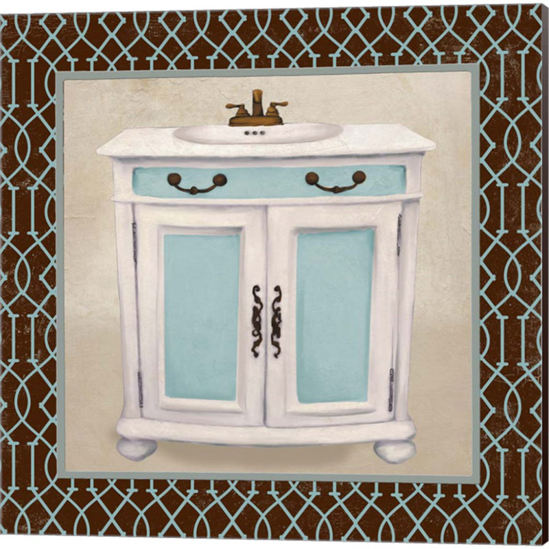 Chic Lattice Bath Blue and Brown Canvas Art Set
