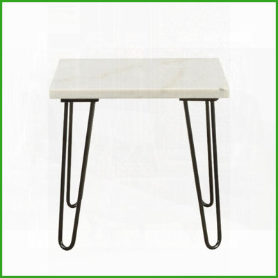 Table basse moderne en marbre blanc pour le salon, pieds en métal noir élégant Assemblage facile