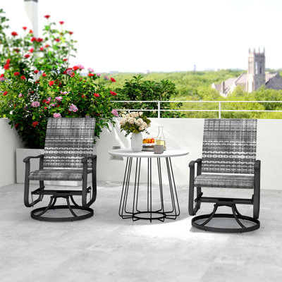 Fauteuil oscillant d'extérieur en osier avec cadre en acier et dossier haut, gris