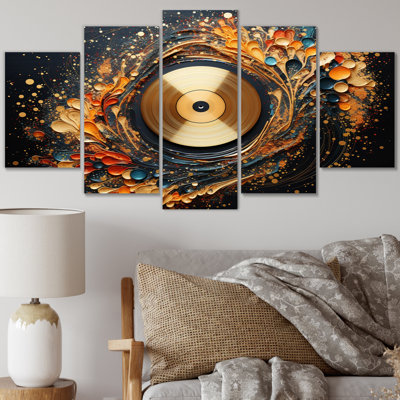 Vinyle noir et doré Serenade I - Décoration murale musique - 5 panneaux