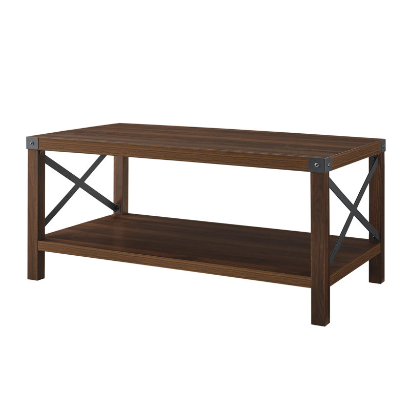 Table basse avec tablette de rangement ouverte Larenda, Noyer foncé