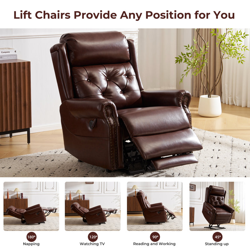 Large Power Lift Recliner Chair For Elderly, Oversized Lay Flat Recliner With Massage And Heat, Electric Lift Chair With Adjustable Headrest, Extended Footrest, Usb Ports.