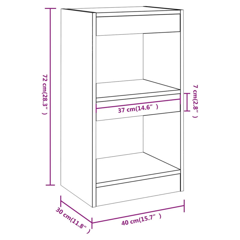 Book Cabinet/Room Divider, (2 Shelves) 72cmH x 40cmW x 30cmD, Concrete Grey