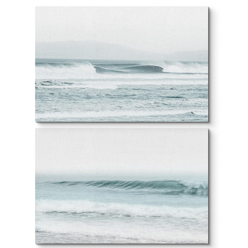 Coastal Beach Ocean Waves On Washed Out Beach Nature Nautical Coastal 2 - Pièces, H 16 po x l 24 po, Toile tendue
