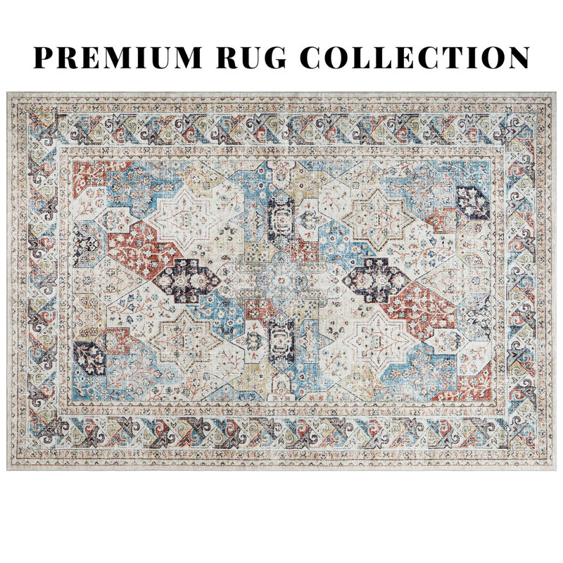 Modern Bohemian Patchwork Area Rug Multi Color Geometric Star Pattern Traditional Distressed Floor Carpet for Living Room and Neutral Bedroom