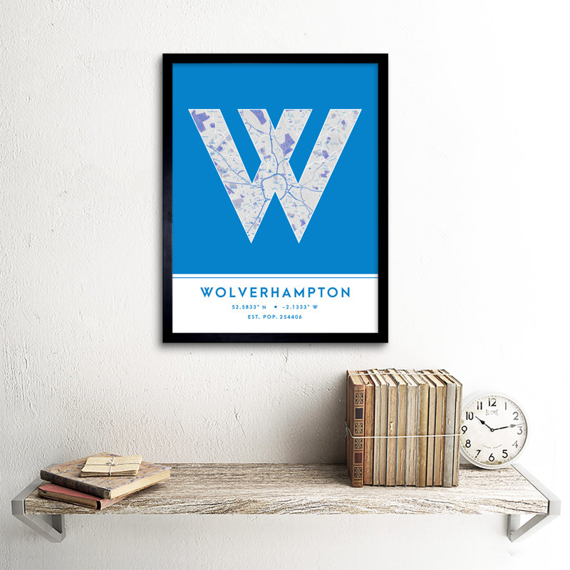 Wolverhampton City Map Wolverhampton England United Kingdom City Map Blue - Single Picture Frame Typography