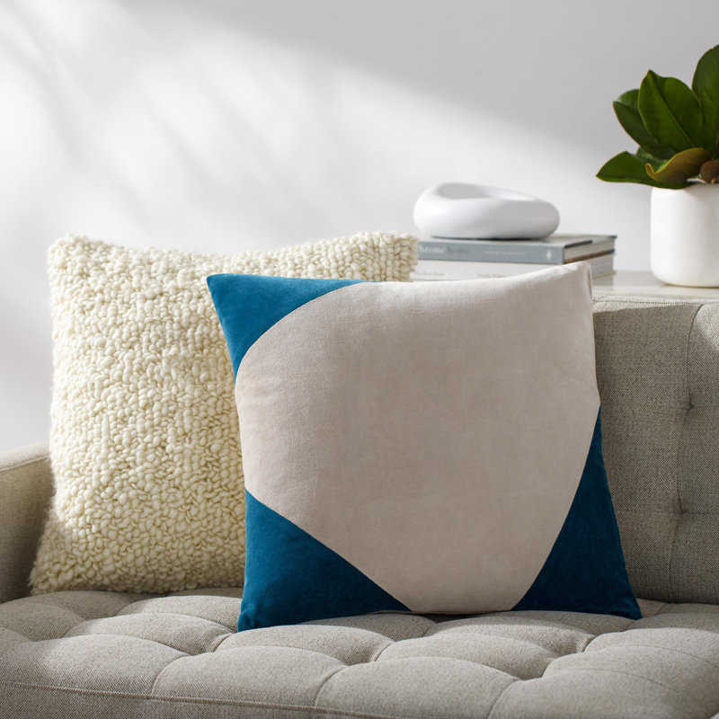 Denny Cotton Pillow Cover, Polyester/Polyfill, 22" x 22", Navy Blue
