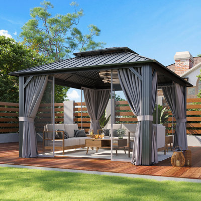 Pavillon de jardin à toit rigide avec toit en acier galvanisé et structure en métal