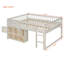 Lit mezzanine bas pour enfant (taille standard), cadre en bois avec étagère de rangement et armoire à portes en rotin, décoration ours mignon, design discret, meuble de chambre gain de place - blanc-298144679-298144678