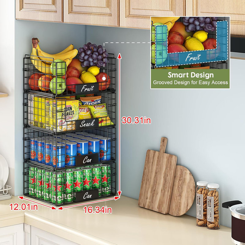 Jksmart Xxl Stackable Wire Baskets With Handles For Pantry Storage And Organization,fruit And Vegetable Basket With Name Plates,metal Storage Bins For Snack Can Fruit Veggies