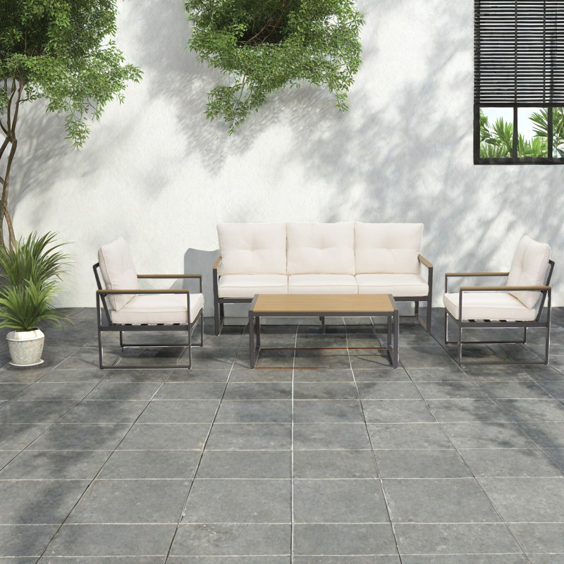 Spacious Patio Sofas, Steel 5 Seat Modern Conversation Set For Garden