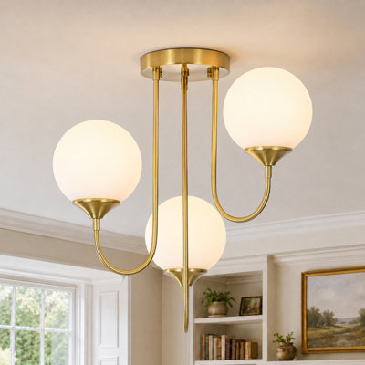 Lunarelle Studio 3-Light Semi Flush Mount Ceiling Light with Milk Glass Globes
