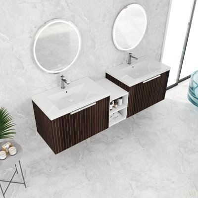 Meuble-lavabo 72 po à fermeture en douceur avec lavabo, petites tablettes de rangement, armoire combinée 30 po et 12 po (emballage KD)