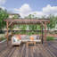 13' X 6.5' Wooden Pergola Grill Gazebo With Metal Roof & Bulbs & Bar Counters
