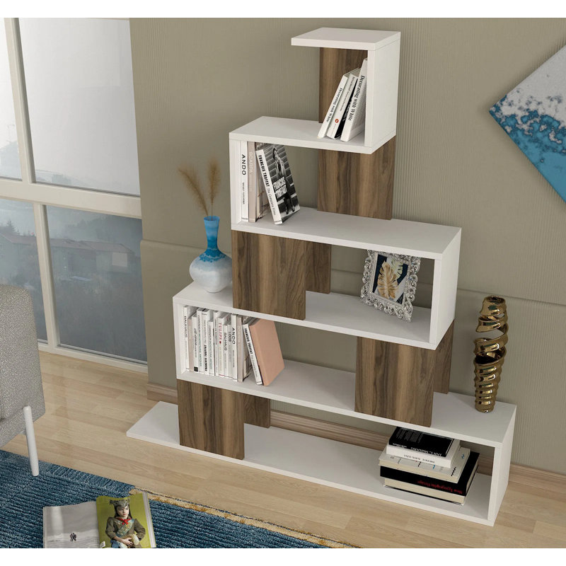 Rollen 130.8cm H x 120cm W Geometric Bookcase, White/Walnut