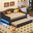 Upholstered Daybed with LED Belt and Trundle-1434402317-1434402315