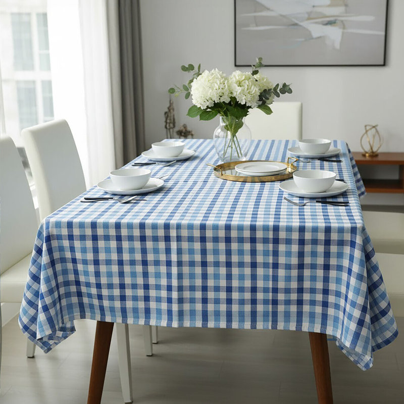 --- Rectangular Tartan Tablecloth, Blue