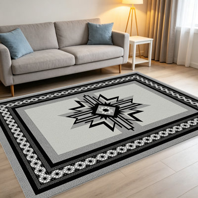 Tapis Southwestern Tribal Star gris pour le salon, doux et confortable, adapté à toutes les saisons, facile à entretenir, tapis de sol intérieur lavable à la machine, sous la ferme pour table, salle à manger, bureau, balcon, patio