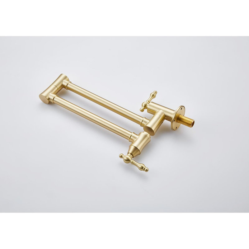 Brushed Gold Pot Filler Faucet Wall Mounted - Foldable Design, 360 Rotatable, Brass, Double Handles For Accurate Water Flow Control, Coating, Space Saving Kitchen Home In Folding, Spin, Brass Made,