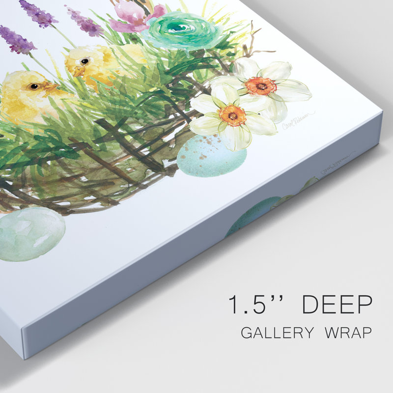 «Spring Chick Basket» - peinture sur toile tendue, H 60 po x l 40 po x P 1 po