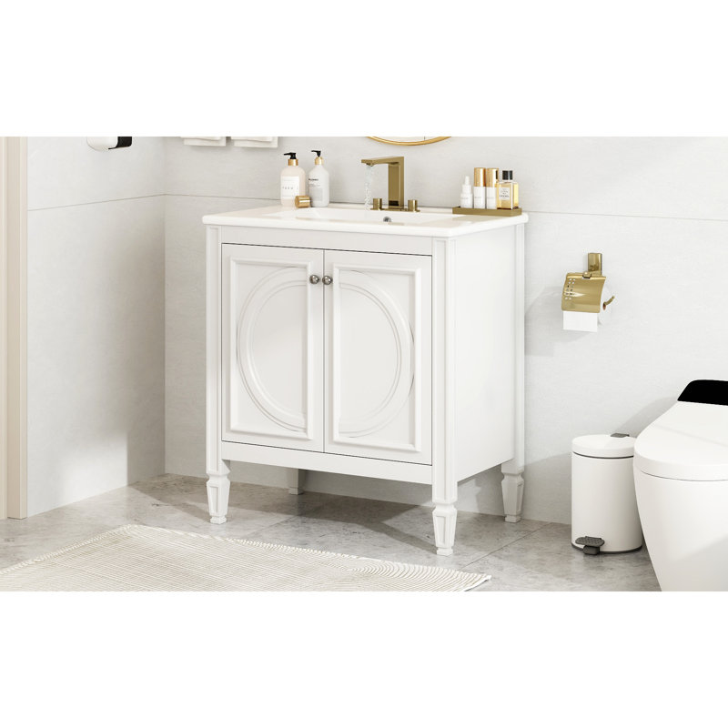 Meuble-lavabo de 30 po avec lavabo, deux portes avec tablette, charnières de porte à fermeture en douceur, style, Blanc