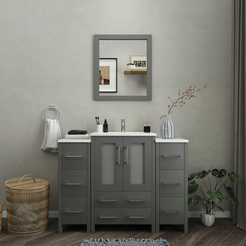 Ensemble de meuble-lavabo simple 48 "avec miroir, Gris
