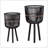 S/2 BAMBOO FOOTED PLANTERS 10/12", BLACK