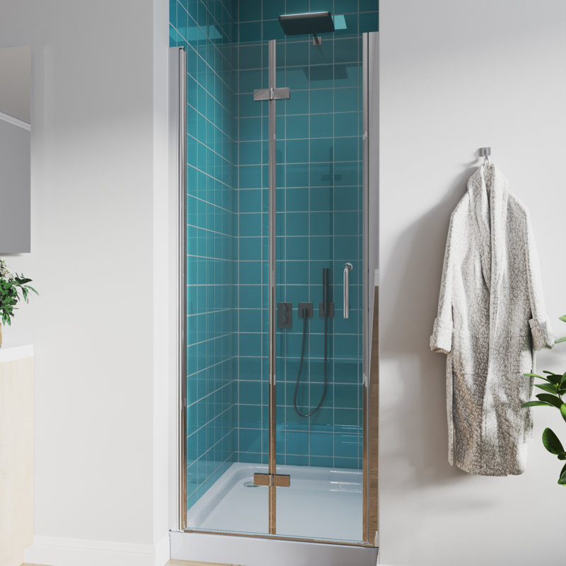 Porte de douche pliante en verre pivotante sans cadre de 30 à 31,25 po x H 72 po, Chrome chrome