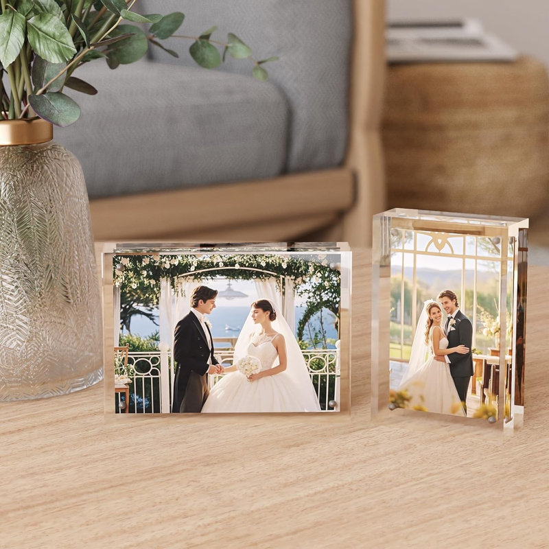 4 Pack 5x7 Double Sided Magnetic Acrylic Picture Frames, 20mm Thicker Frameless Desktop Display