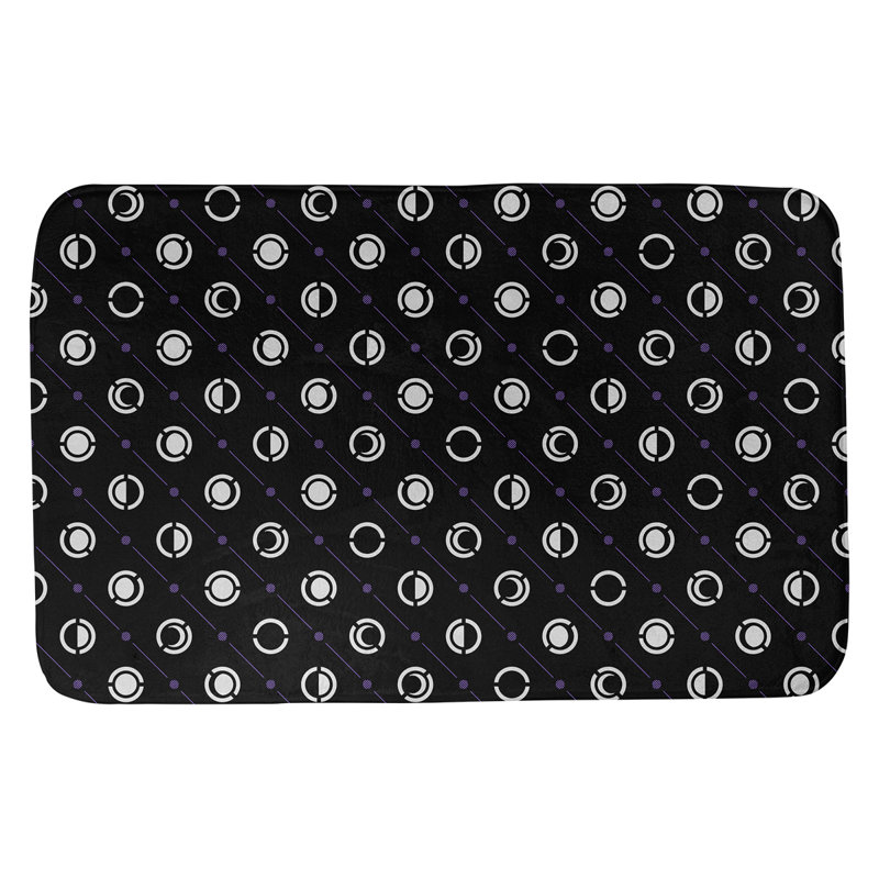 Tapis de bain géométrique antidérapant en microfibre Moon phases, l 21 po x L 34 po, Noir / mauve