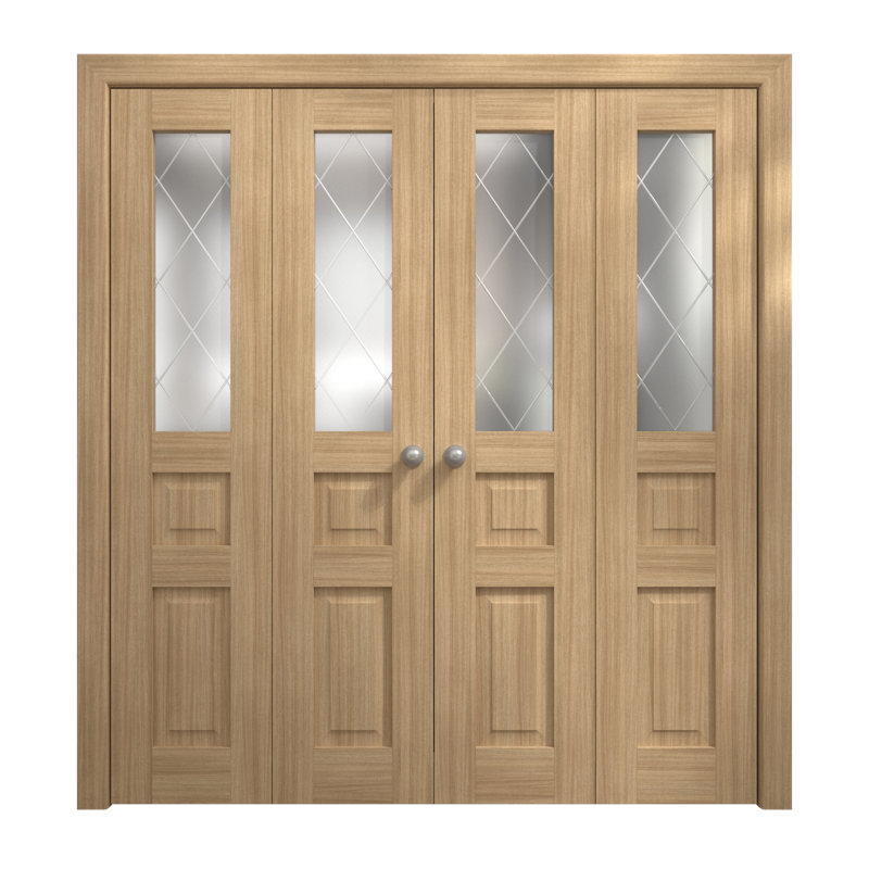 Portes coulissantes doubles pliantes pour placard 96 x 84 pouces Ego 5011 Chêne naturel, rails robustes, moulures, garnitures, quincaillerie, bois massif, portes de placard de chambre