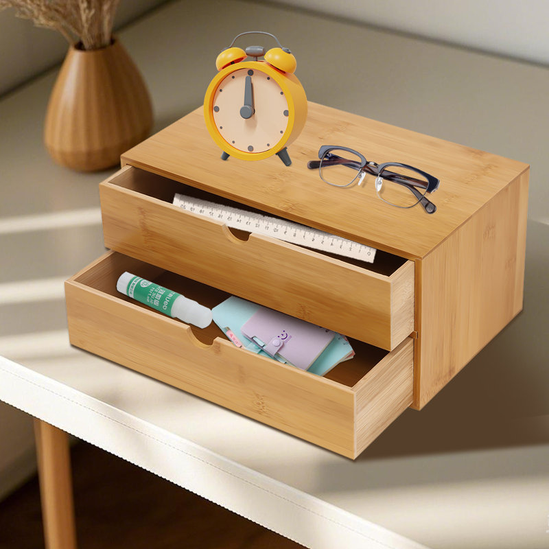 Boîte de rangement en bambou avec 2 tiroirs