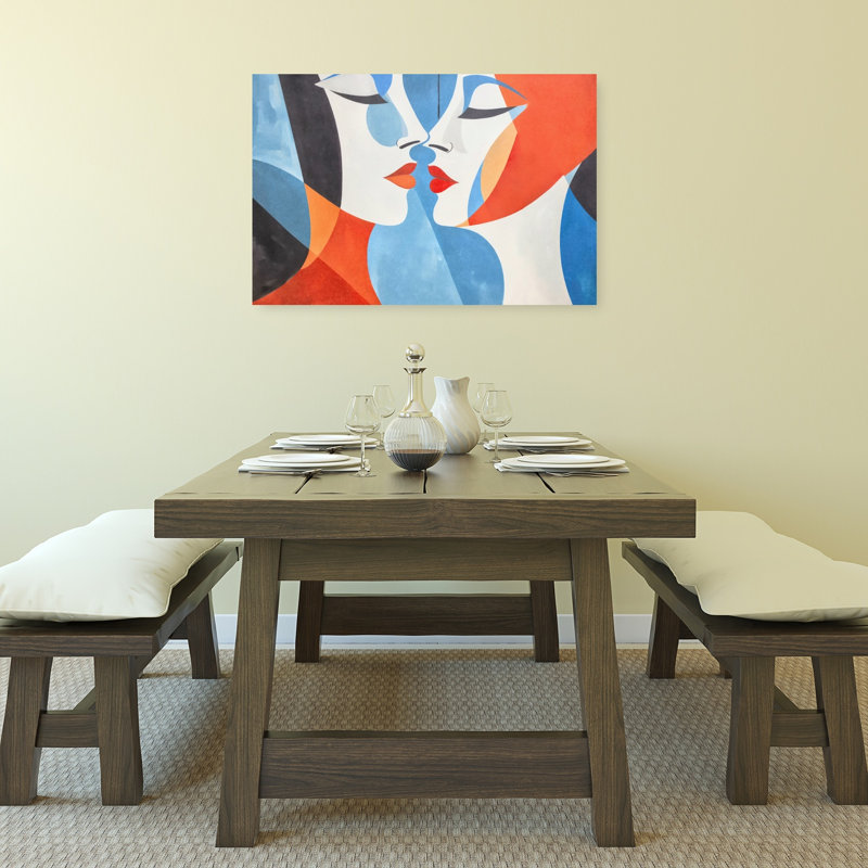 Modern Abstract Kiss Colorful Romantic Abstract Wall Art Print 1 Piece Wrapped Canvas Wall Art, 60.96cm H x 91.44cm W