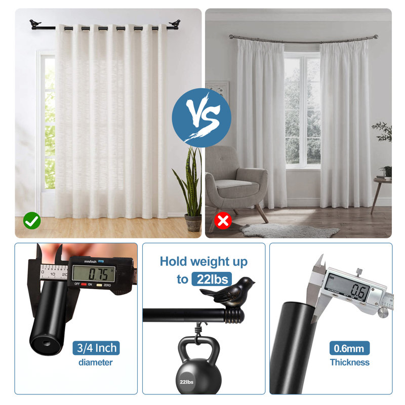 Tringle à rideaux simple réglable Kolb, 28 po à 48 po, Doré brulé