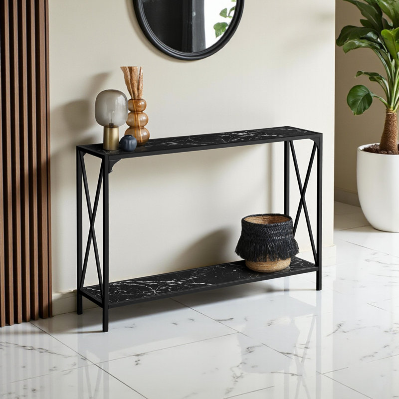 Table d'appoint à deux niveaux avec pieds en métal Amanda, H 31,77 po x l 47,71 po x P 11,83 po Amanda