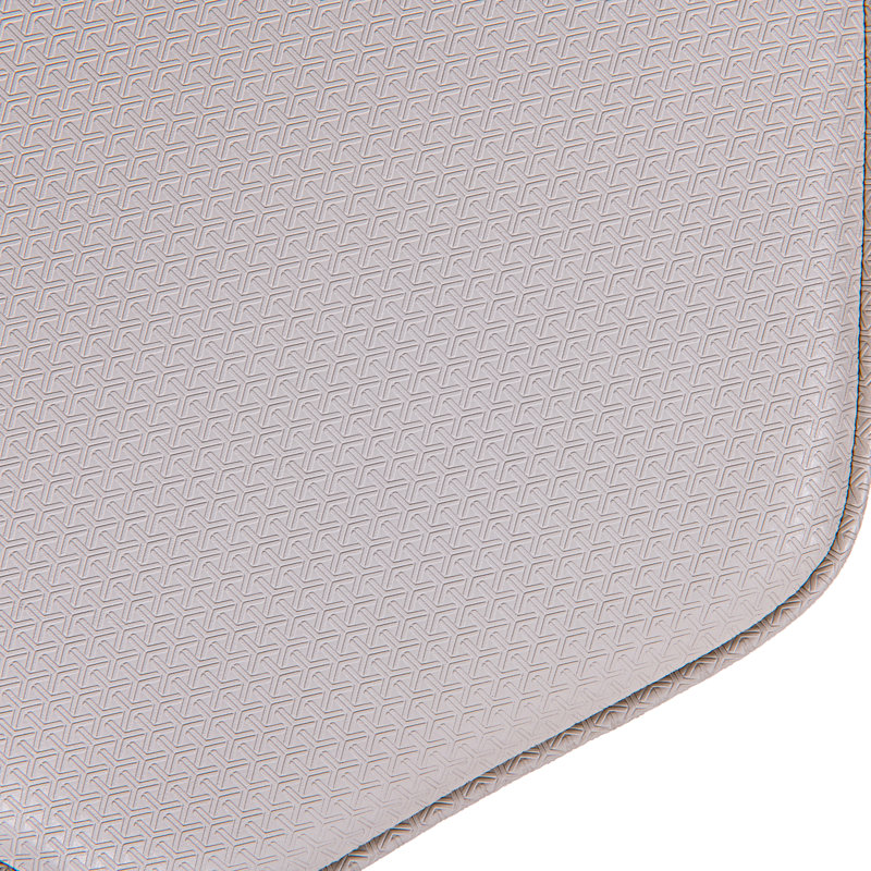 Fully Assembled Faux Leather and Textured Basketweave Round Ottoman, Gray