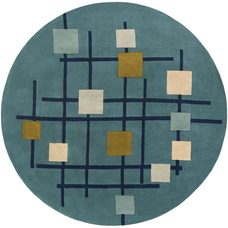 Ayeln Hand Tufted Wool Geometric Indoor Rug, Round 4'