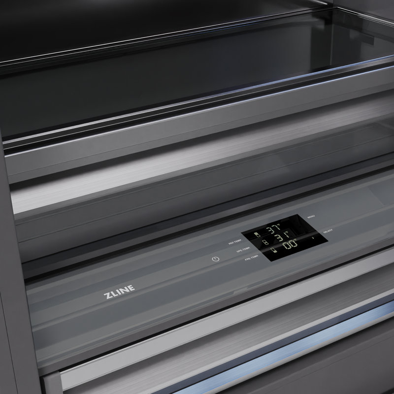 ZLINE Autograph Edition 36 in. 19.8 cu. ft. Built-In Bottom Freezer Refrigerator with Water Dispenser and Ice Maker in Satin Stainless Steel with Graphite Gray Interior