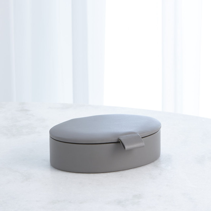 Signature Oval Leather Box, Marble Gray, 2.25" H x 8.25" W x 6.25" D