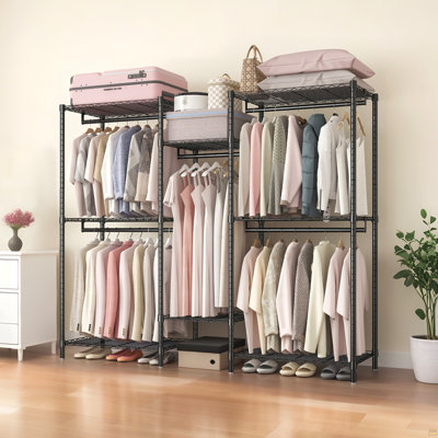 Portant à vêtements robuste, organisateur de garde-robe autoportant, portemanteau portatif pour garde-robe, portemanteau réglable avec 8 tablettes réglables et 5 portemanteaux, noir