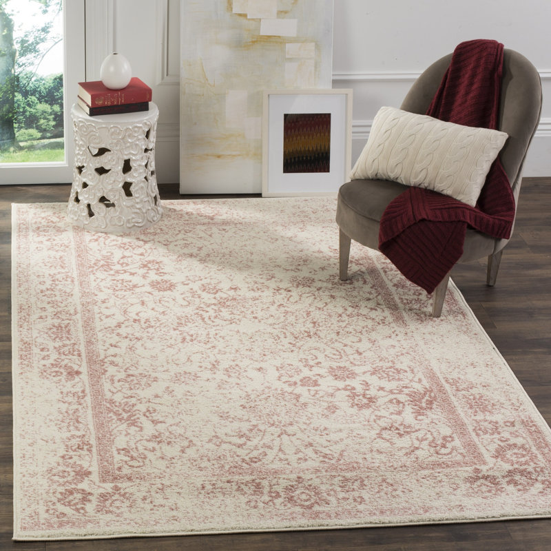 Stromsburg Floral Area Rug, Rectangle 122 x 183 cm, Ivory/Pink