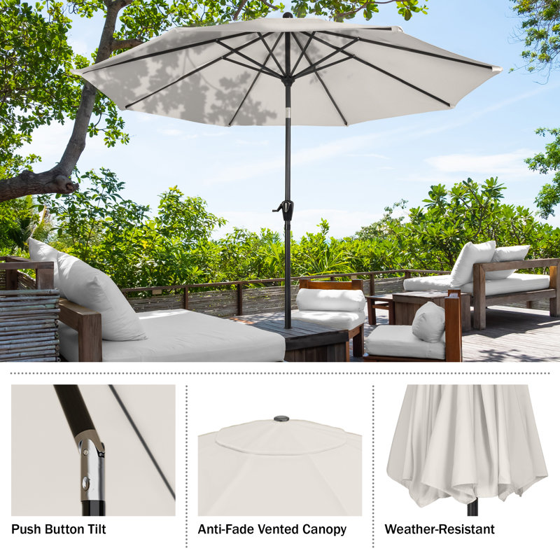 Kelton 10' W Crank Lift Auto-Tilt Patio Umbrella, Tan