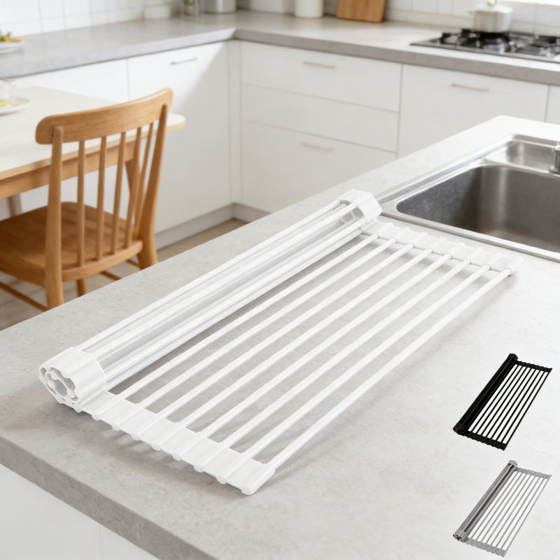 Silicone Over The Sink Dish Drying Rack - Foldable & Heat Resistant Drying Mat, Collapsible Space-Saving Design, Anti-Slip And Rustproof For Dishes, Cookware And Utensils