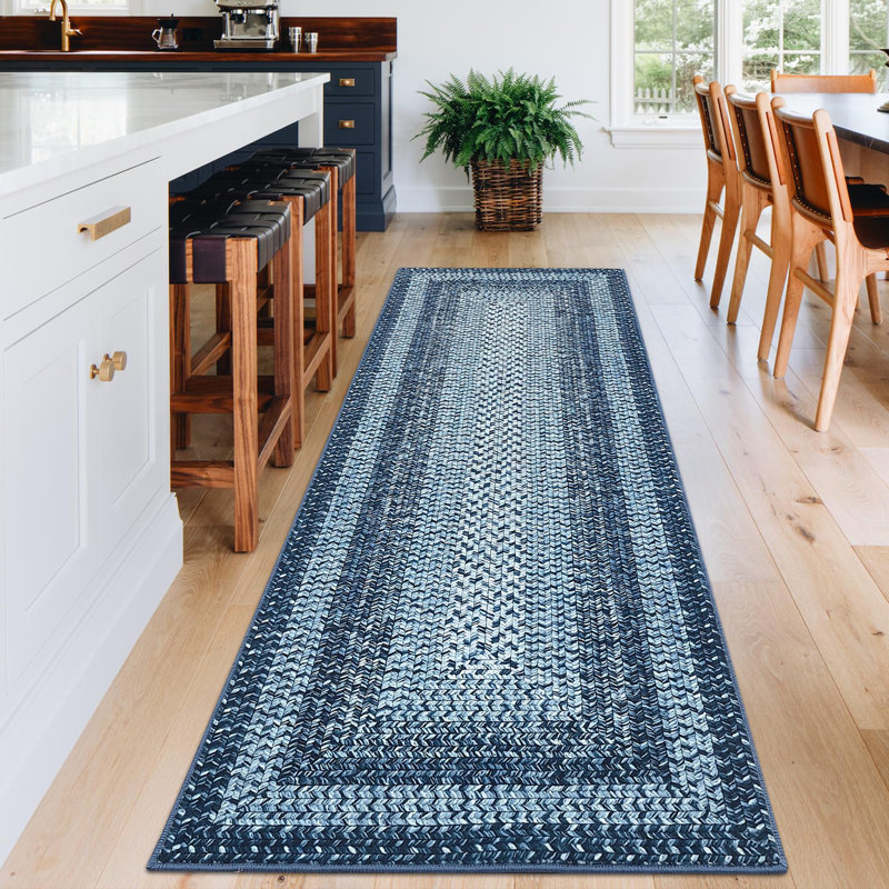 Geometric Area Rug, Blue, Runner 60 x 230 cm