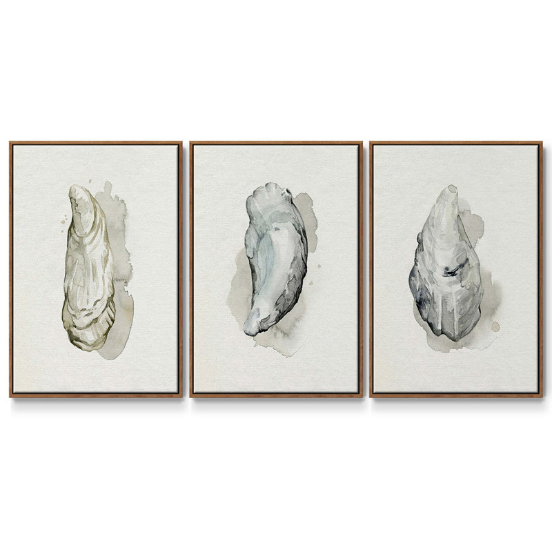 Oysters On The Bay I, ensemble de 3 toiles encadrées sur toile, Noyer, H 27 po x l 54 po