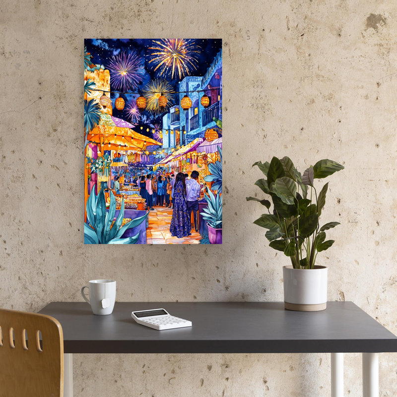 Mexican Life Mexican Festival 2 Colorful Vibrant Abstract City Architecture Wall Art Print 1 Piece Wrapped Canvas Wall Art