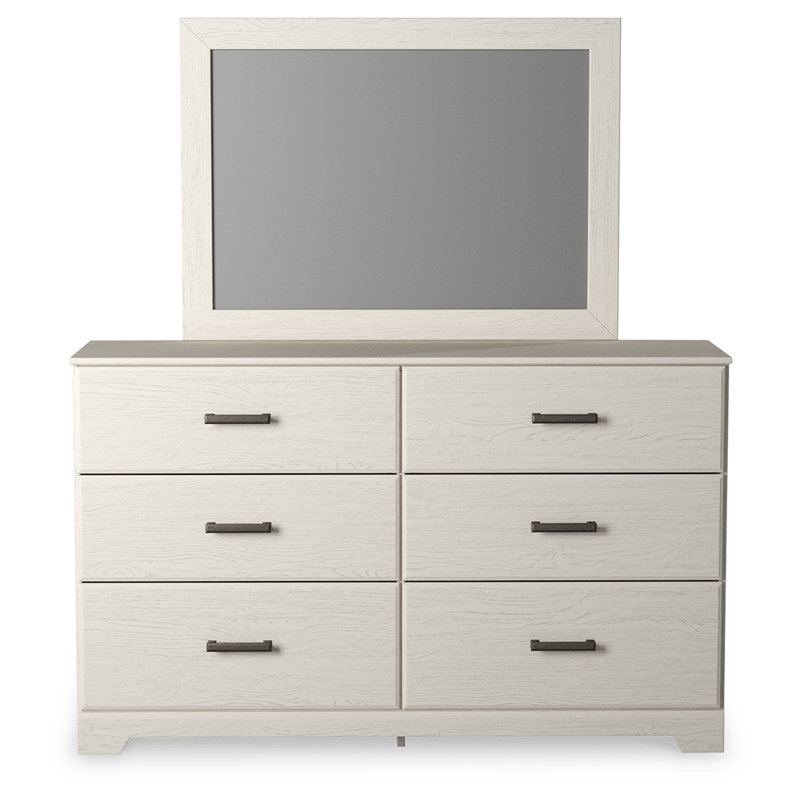 Lit à panneau, commode, miroir et table de chevet Belachime, Blanc, Roi