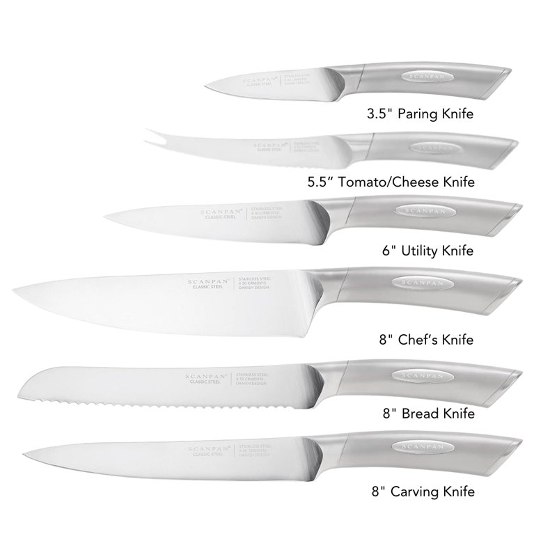 SCANPAN CLASSIC Knife Set Stainless Steel Handle 7pc Knife Block Set