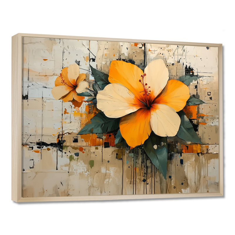 Désert, fleur d'Hibiscus I - art mural Hibiscus, H 16 po x l 32 po, Impression encadrée flottante, Crème, crème