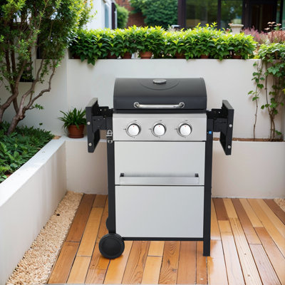Barbecue au gaz propane à 3 brûleurs avec grilles de cuisson en émail métallique
